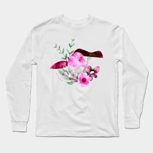 Pink Portobello Mushrooms and Flowers Long Sleeve T-Shirt